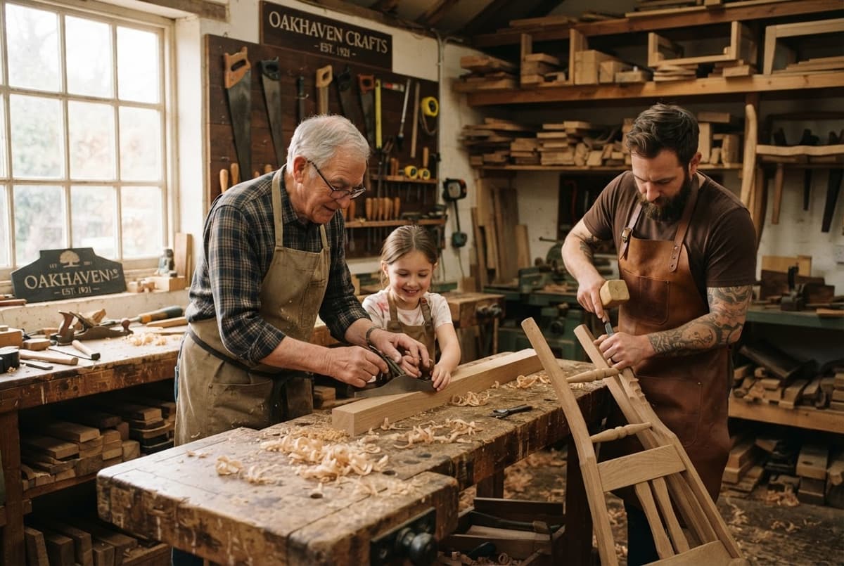 Familie de meșteșugari în atelier